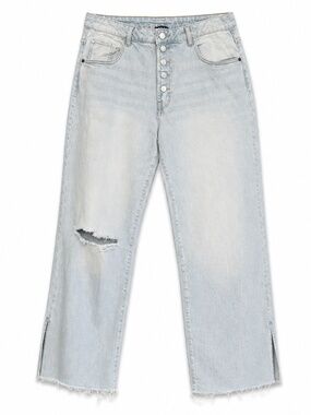 George Light Blue Wide-Leg Jeans with Button Fly & Distressed Knee – Size 14 EUC